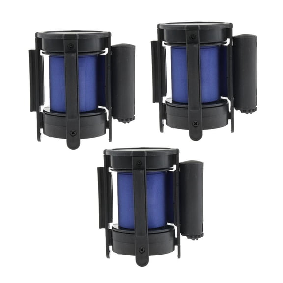 Dualoai 3xStanchion Queue Barrier WallMount Crowd Control Retractable Blue