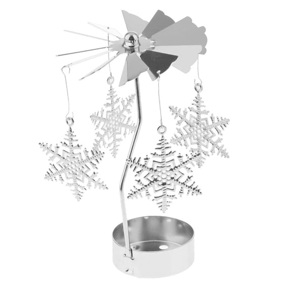Dualoai 4.4 x 13cm Rotary Metal Tea Light Stand Candle Holder Silver-Snowflake