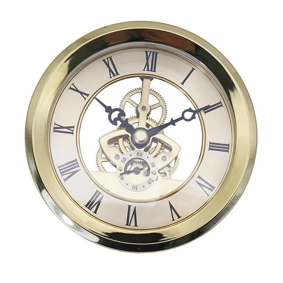 Dualoai 4" Dial Round Clock Insert ,Repair Accessories ,Gold Rim ,Roman Numeral ,Quartz Clock Mechanism, DIY Retro Style Silent Gallbladder for School
