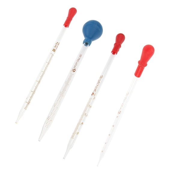 Dualoai 4 PCS 1ml 2ml 3ml 5ml Glass Pipette with Rubber Cap Lab Chemistry Dropper School