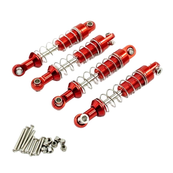 Dualoai 4 PCS RC Metal Shock Absorber for 1:12 RC Car, Adjustable Tension Aluminum Alloy Red