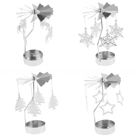 Dualoai 4-Pack Rotating Tea Light Candle Holder Metal Art Christmas Decoration Gifts