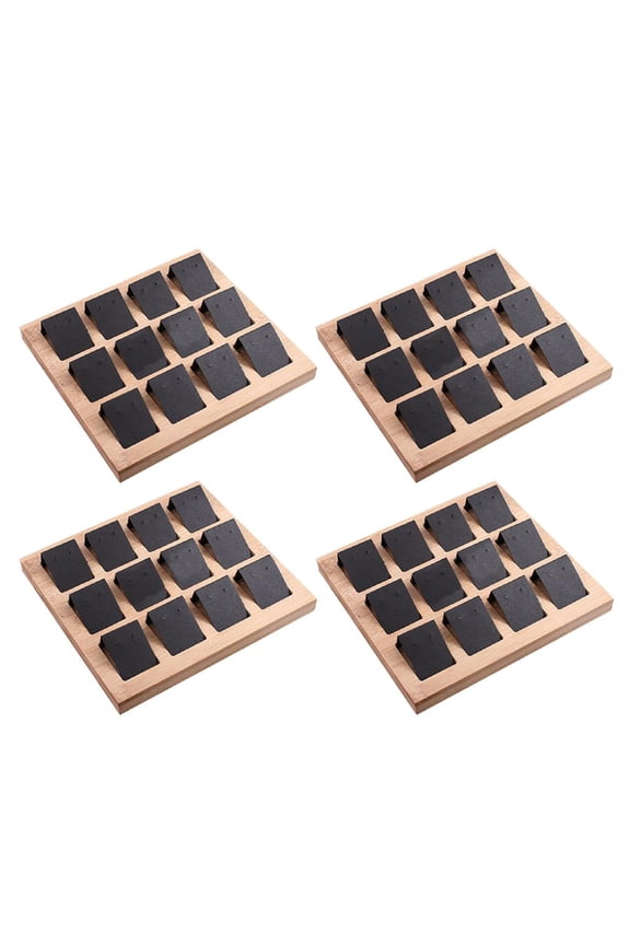 4 Pcs 12-Pair Earring Display Detachable Holder Solid Wood Creative Earrings Tray for Home and Counter Window Show