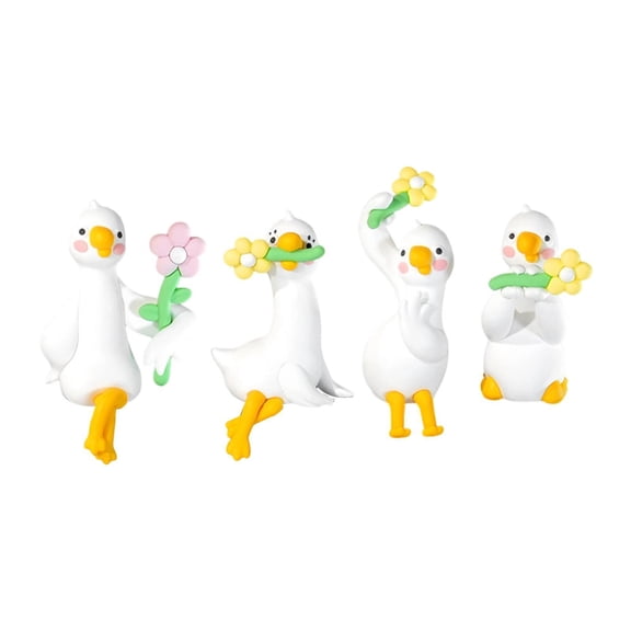 Dualoai 4 Pieces Mini Duck Figurines Small Ornaments Funny Cartoon Car Dashboard Decor Figures for Cabinet Car Office Bookshelf Shelf