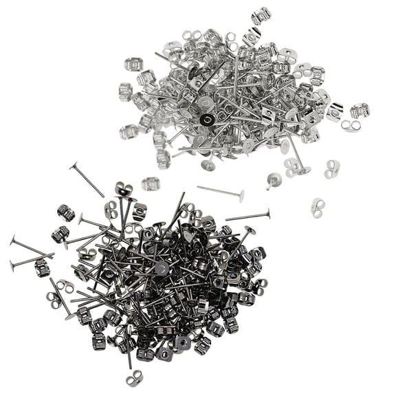 Dualoai 400Packs 4mm Round Flat Stud Earring Posts with Back Jewelry