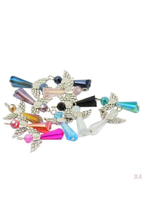 48Pcs Heart Angel Wing Charms Pendant Craft Jewelry Necklace Glass Beads DIY