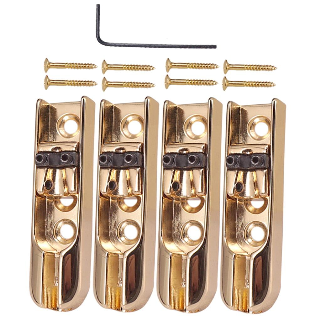 Dualoai 4PCS Bass Bridge W/ Screws For 4 String Electric Bass Guitar Accessories - gold,