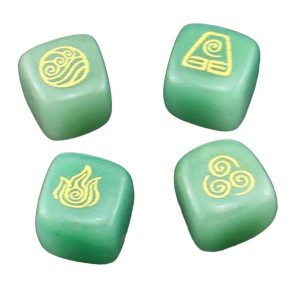 Dualoai 4PCS Natural Crystal Stone Religious Runes Polished Engraved Home Decor Green