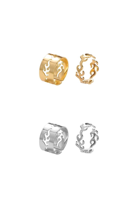 4Pcs Adjustable Open Ring Flame Geometry Fashion for Cosplay Party gold silver .