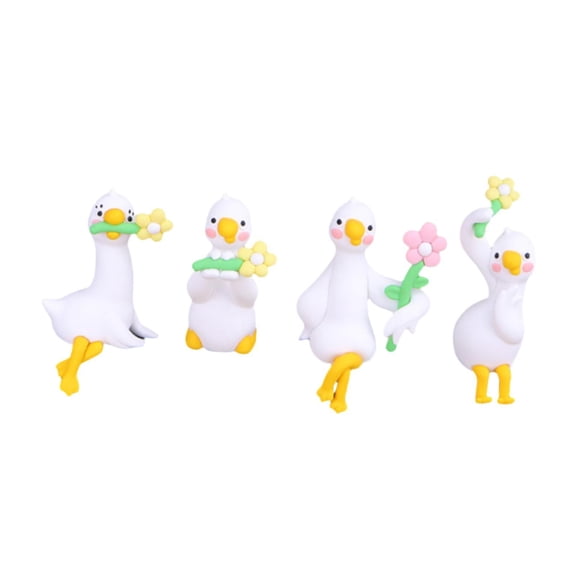 Dualoai 4Pcs Mini Duck Figurines Car Dashboard Accessories Animal Statues TV and Computer Screen Decor for Shelf Cabinet Bedroom Desk