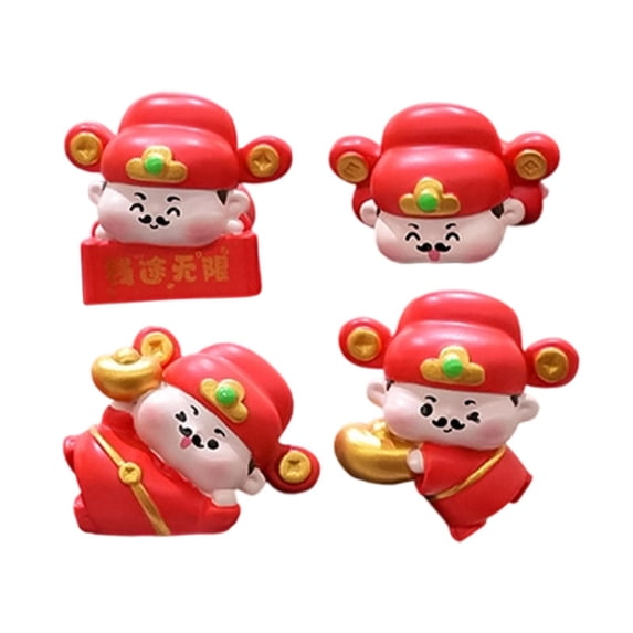 Dualoai 4Pcs Mini God of Wealth Statues Resin Figurines Creative Decorative Easy Installation Car Dashboard Decorations for Bookshelf