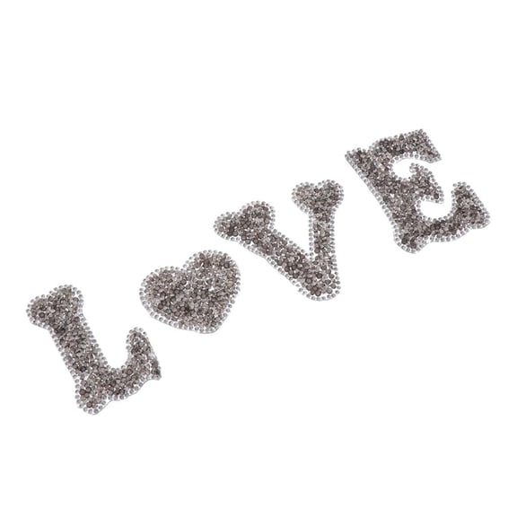 Dualoai 4Pcs Sew on Letter LOVE Patch Rhinestones Beaded Applique Sequins for Dress Gray