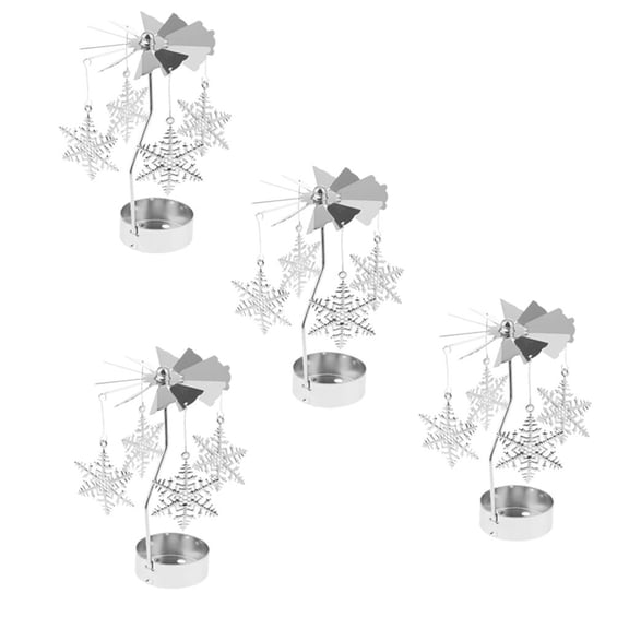 Dualoai 4pack Christmas Decor Rotating Candle Tea Light Holder Candlestick -Snowflake