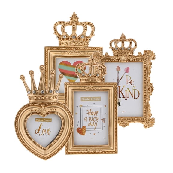 Dualoai 4pack Golden Crown Wedding Photo Frame - Anniversary Picture Frame Display with