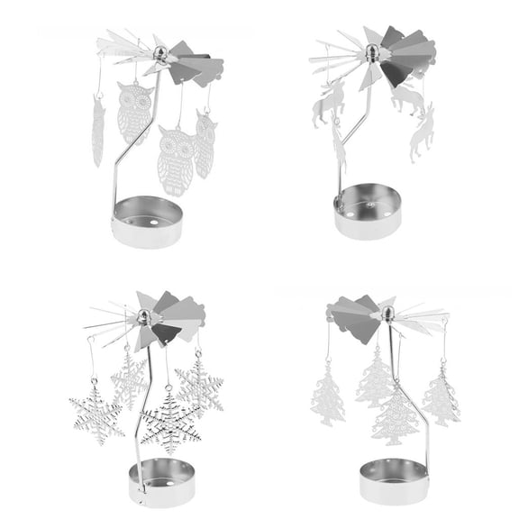 Dualoai 4pack Rotating Candle Holder Tea Light Candlestick Christmas Decors for Desktop
