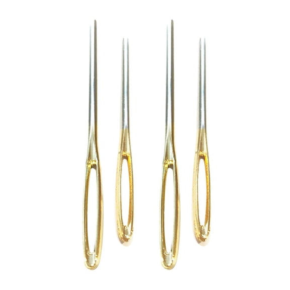 Dualoai 4pcs Large-eye Stitching Hand Sewing for DIY Sewing Projects 2Needle Gold