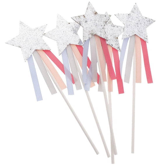 Dualoai 5 Pcs Color Stripe Star Cake Toppers Star Cupcake Toppers Cake Inserted Card - Silver, as described