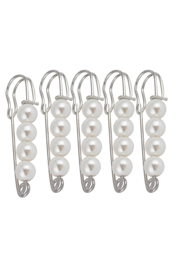5 Pieces Elegant Faux Pearl Safety Pin Brooch for Scarf Coat Gown Blanc 5pcs