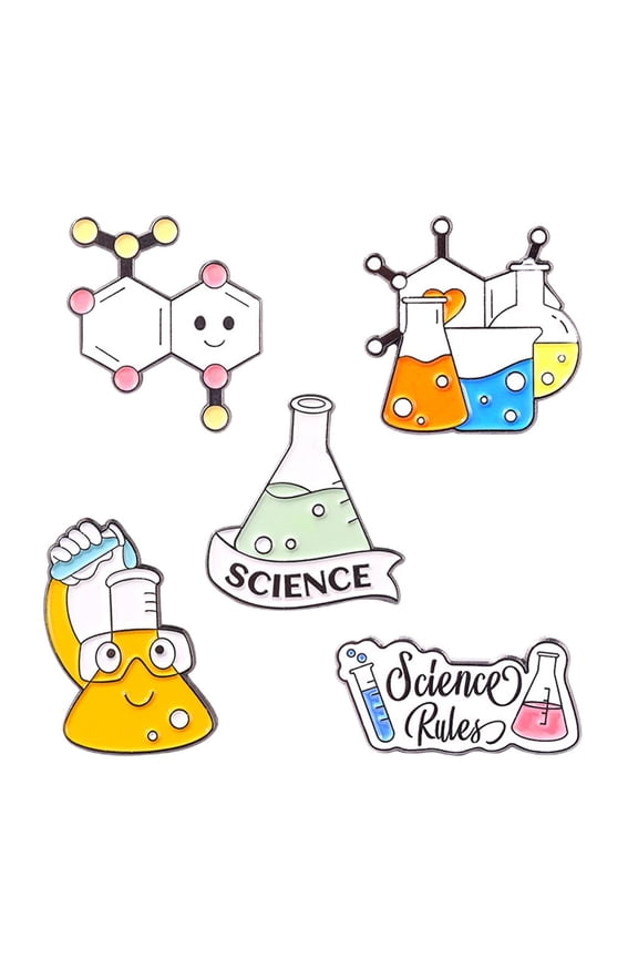 5 Pieces Fashion Enamel Pin Brooches Beaker Enamel Pins Set Erlenmeyer Jewelry for Backpack Decor Collar Jackets Science Lover