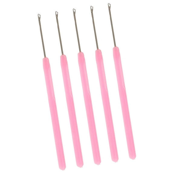 Dualoai 5 Pieces Pulling Hook Needle Tools for Micro Ring Hair Extensions Pink