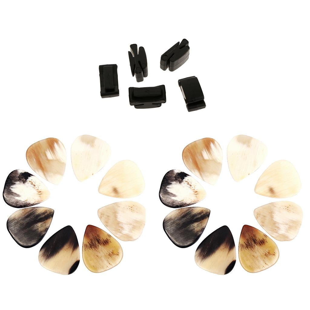 Dualoai 5 Pieces Rubber Pick Holders With 16 Pieces Handcraft Horn Picks Plectrums Set