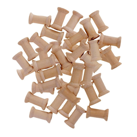 Dualoai 50 Natural Wooden Classic Bobbin Empty Thread Spools for DIY Coils Sewing Crafts