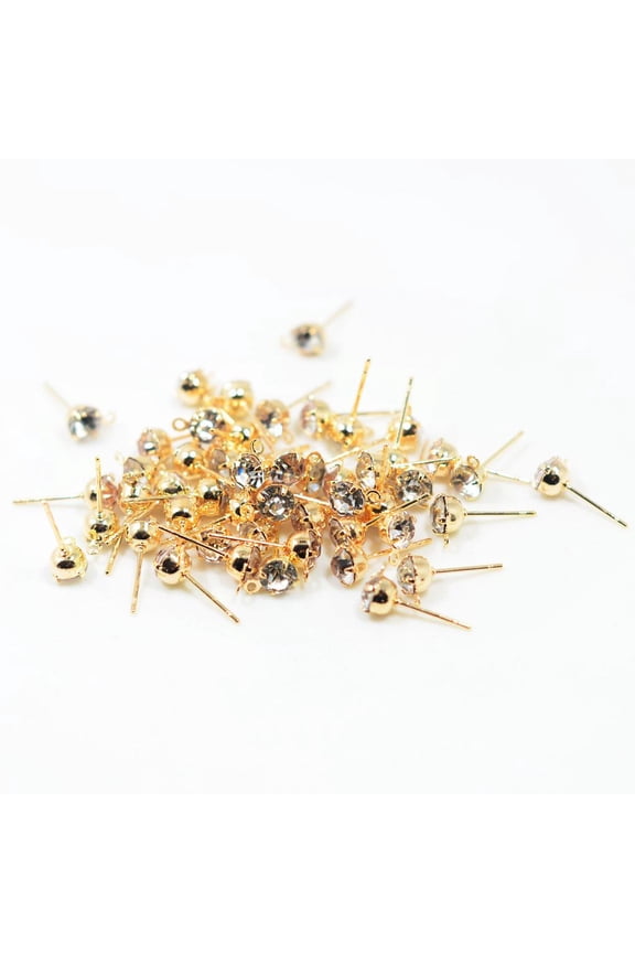 50 Piece Ear Stud Rhinestone Ear Post Stud with Loop Earring Finding KC Gold