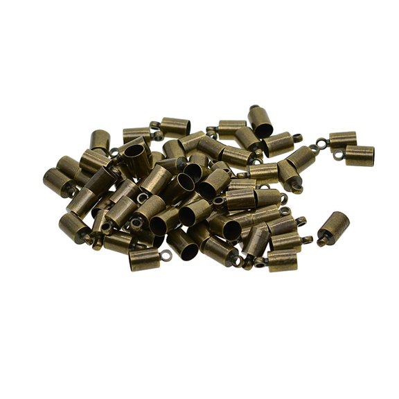 Dualoai 50 Pieces Antique Bronze Plated Barrel Leather Cord Ends Bracelet Cord End 6