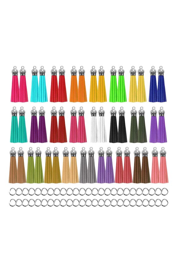 50 Pieces Leather Keychain Tassels Pendants Fringe Tassels with Split Rings for DIY Key Rings Craft Supplies