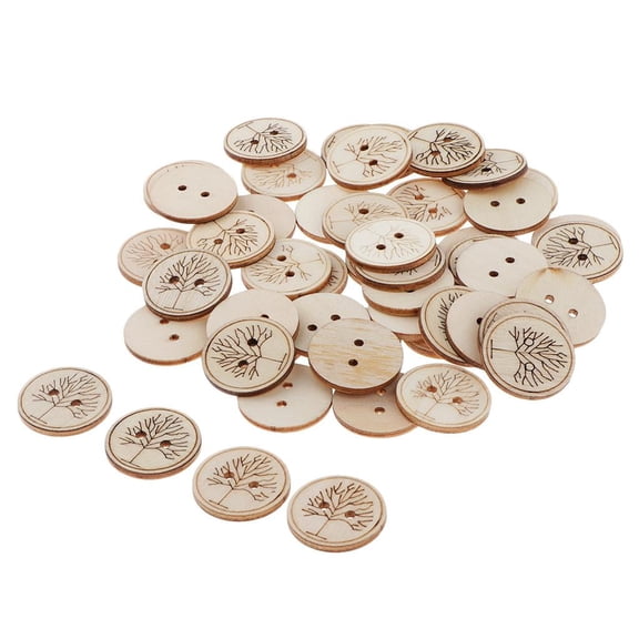 Dualoai 50PCS Large Wood for Crafts Supplies Sewing 2 Holes Unfinished Handmade Button