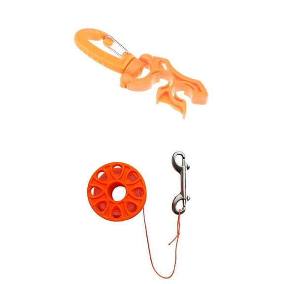 Dualoai 59ft Scuba Diving Dive Compact Finger Spool Reel + Double 2 BCD Hose Holder