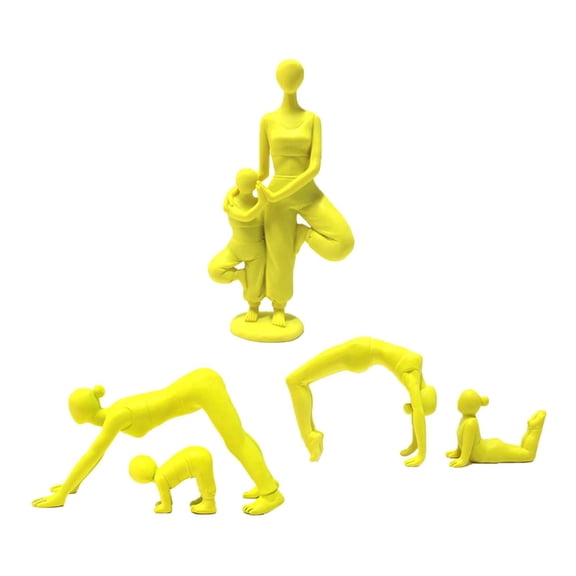 Dualoai 5Pcs Parent Child Yoga Statue Yoga Pose Figurine Resin Decor Spiritual Desk Ornament Art Sculpture for Bedroom Desktop Indoor