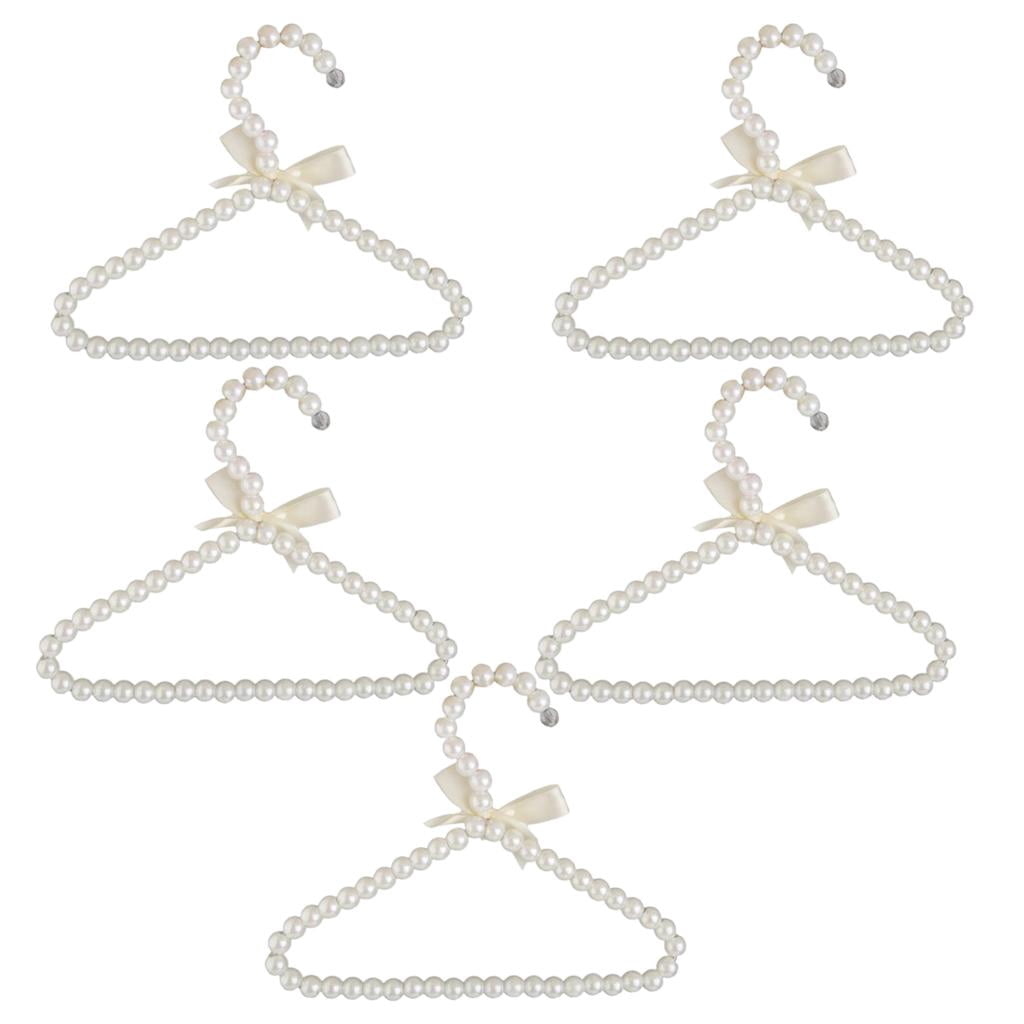 Dualoai 5Pcs White Pearl Bow Clothes Hangers Hook Rack for Baby Kids Halloween Christmas