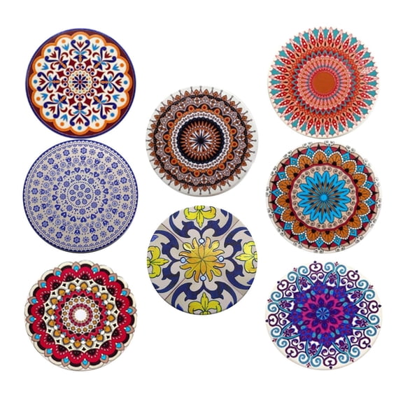 Dualoai 6/8PCS Turkish Style Heat-insulated Ceramic Round Coasters Kitchen Tableware Mat