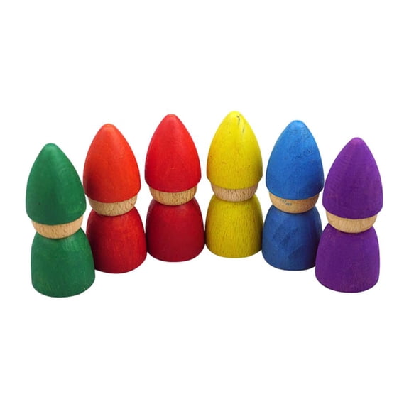 Dualoai 6/Set Wooden Peg Dolls Unfinished Unpainted Figures Blank Body with Paint Male &