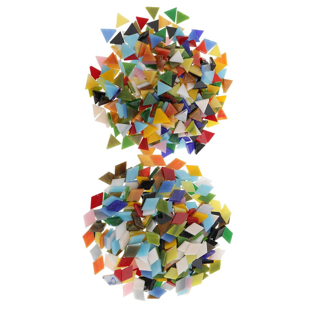 Dualoai 600 Piece Assorted Color Rhombus Triangle Shape Glass Mosaic Tiles Tessera DIY Crafts 12mm