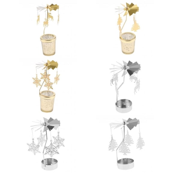 Dualoai 6pcs Rotary Carousel Tea Light Candle Holder Stand Light Gift