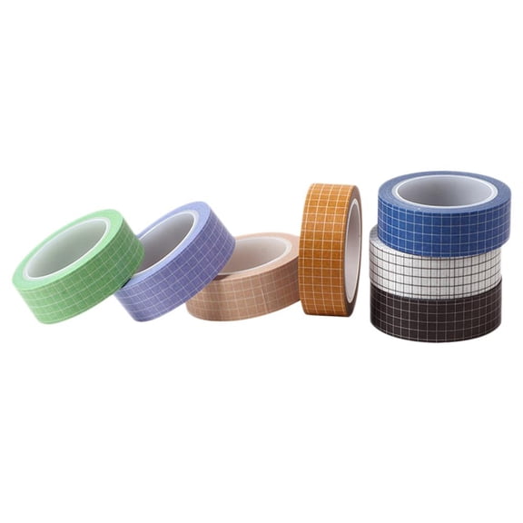 Dualoai 7 Rolls Grid Printed Masking Washi Paper Tapes Set Decorative for Stationery