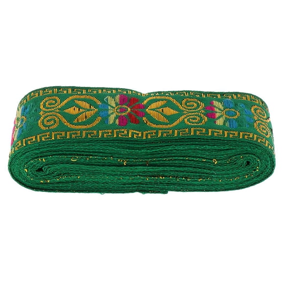 Dualoai 7M (45mm/1.77inch) Jacquard Ribbon Woven Border Sew Ribbon Crafts Green Grass Green