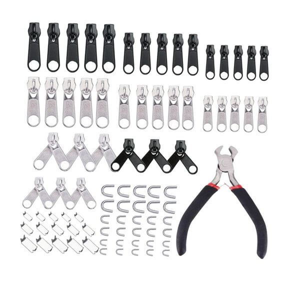 Dualoai 85 Pieces Zipper Repair Kit Zipper Fix Kit with Zipper Install Pliers Silver and