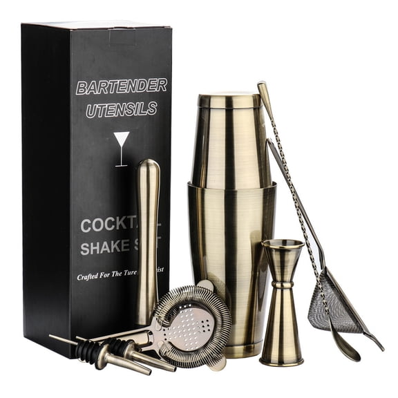 Dualoai 8pcs Cocktail Shaker Bar Set Stainless Steel Bartender Tools Kit 18/25 Bronze