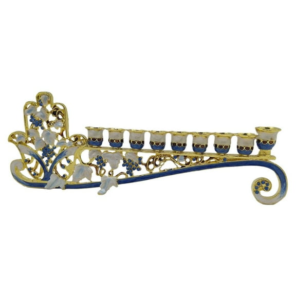 Dualoai 9 Branches Menorah Candlestick Holder Crystal Rhinestones Bejeweled Hand Painted