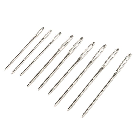 Dualoai 9pcs Large-eye Blunt Stitching Needles Hand Sewing Knitting Needles - Silver