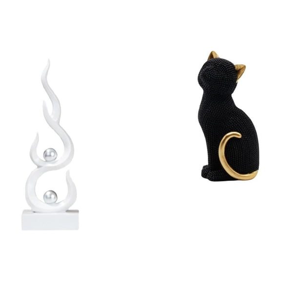 Dualoai Abstract Cat Fire Statue Resin Flame Figurine Decorative Collectible Desktop Ornament Modern Animal Sculpture Craft for Patio Office Entrance Bookshelf Living Room Bedroom Friend Gift
