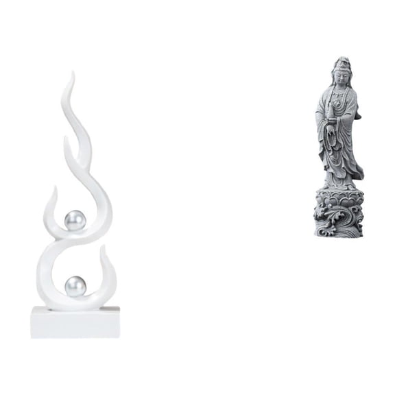 Dualoai Abstract Flame Resin Figurine Modern Fire Sculpture Craft for Patio Office Bookshelf Guan Yin Stone Ornament Collectible Chinese Feng Shui Buddhist Decoration for Indoor Hallway Bedroom