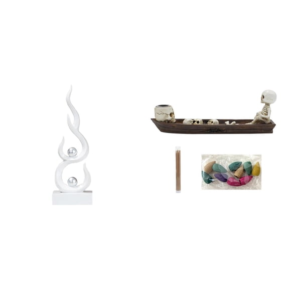 Dualoai Abstract Flame Skull Ship Resin Figurine Modern Sculpture Ornament for Desktop Patio Office Bookshelf Cabinet Bedroom Table Halloween Decoration
