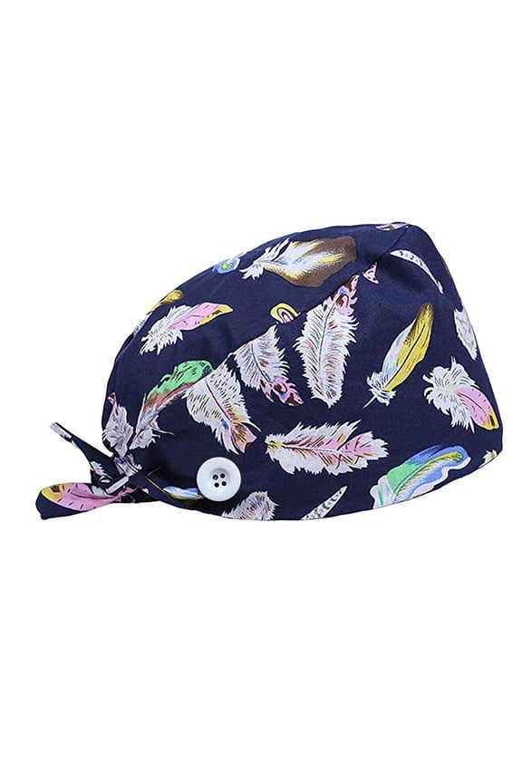 Adjustable Bouffant Hats with Button Sweatband Unisex Adjustable Tie Back Hats Women Scrub Cap Head Cover for Home Kitchen Office Industrial Feather