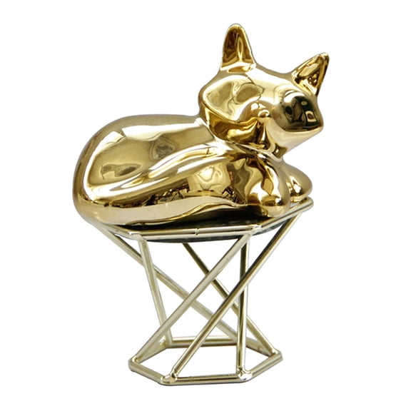 Dualoai Adorable Small Fox Figurine Ceramic Craft with Stand Animal Miniature Fox Statue