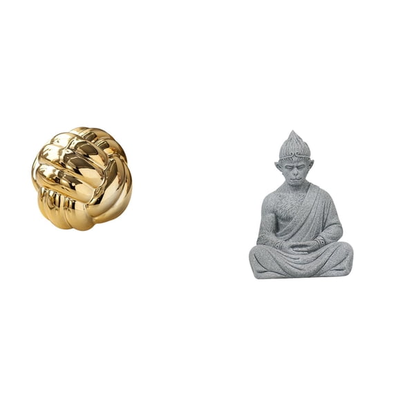 Dualoai Aesthetic Ceramic Yarn Ball Ornament and Monkey Buddha Sculpture Figurine for Friends Living Room Countertop Entrance Hotel Patio Backyard
