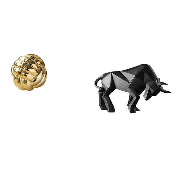 Dualoai Aesthetic Yarn Ball Bull Sculpture Ceramic Resin Figurine Ornament for Friends Entryway Living Room Tabletop Desk Shelf Decor